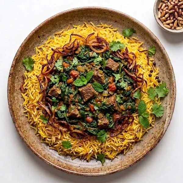Lebanese Beef Sabanekh with Golden Vermicelli Butter Rice